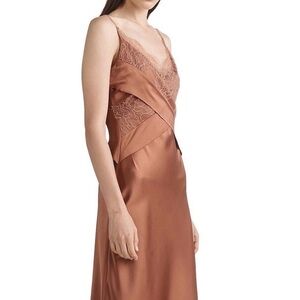 Dion Lee Interlace Lace Inset Silk Slip Dress - Copper - Size 2